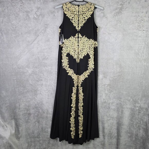Womens Betsy & Adam Black & Gold Embroidered Evening Gown Polyester Stretch 14W - Picture 9 of 12